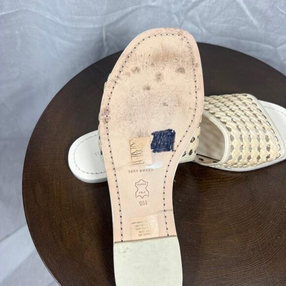 Tory Burch Women's Square Toe Woven Raffia Slide Sandals in Ivory - Size 9 - Picture 5 of 7